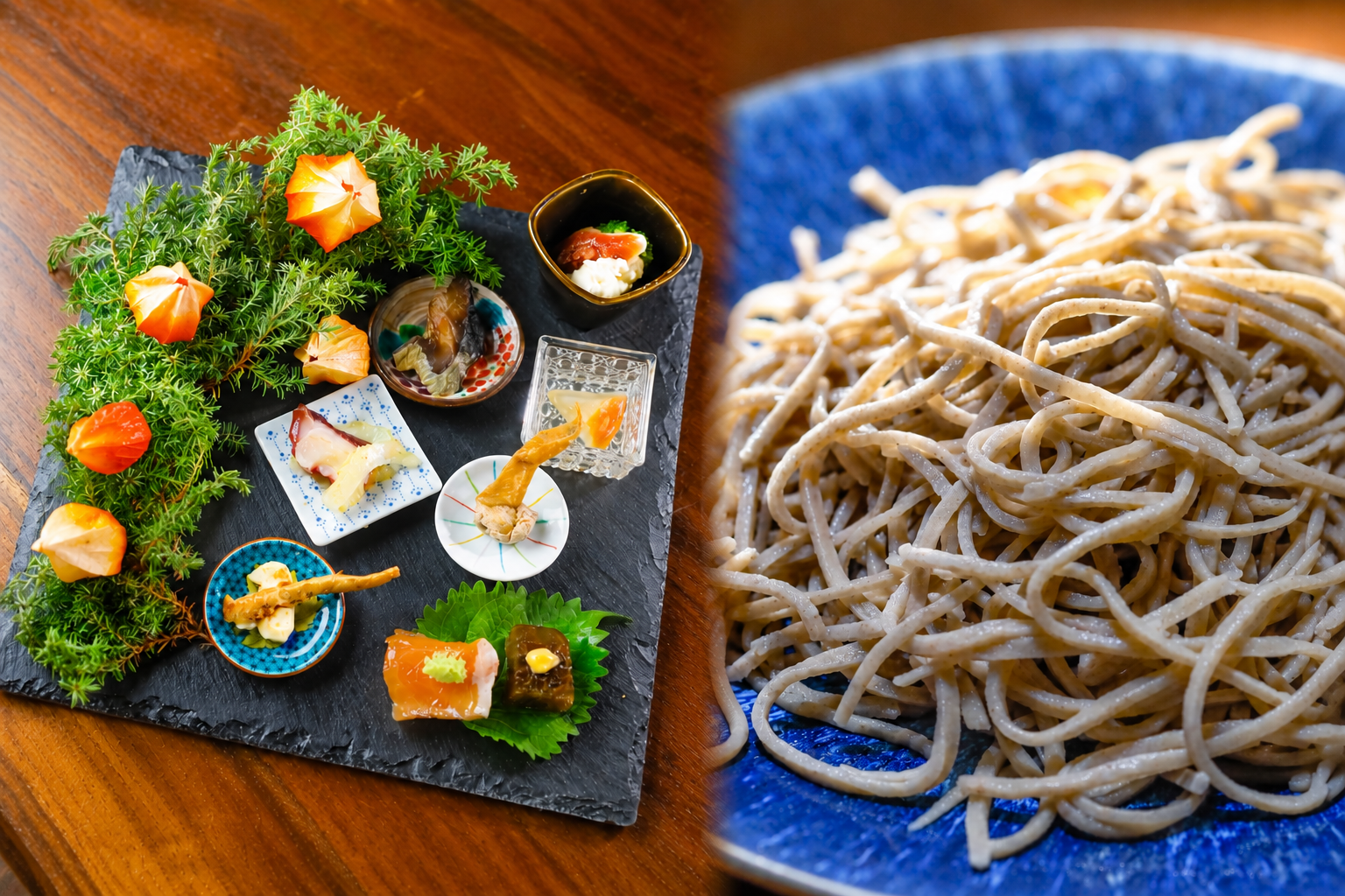 十割蕎麦と天ぷらの盛り合わせ